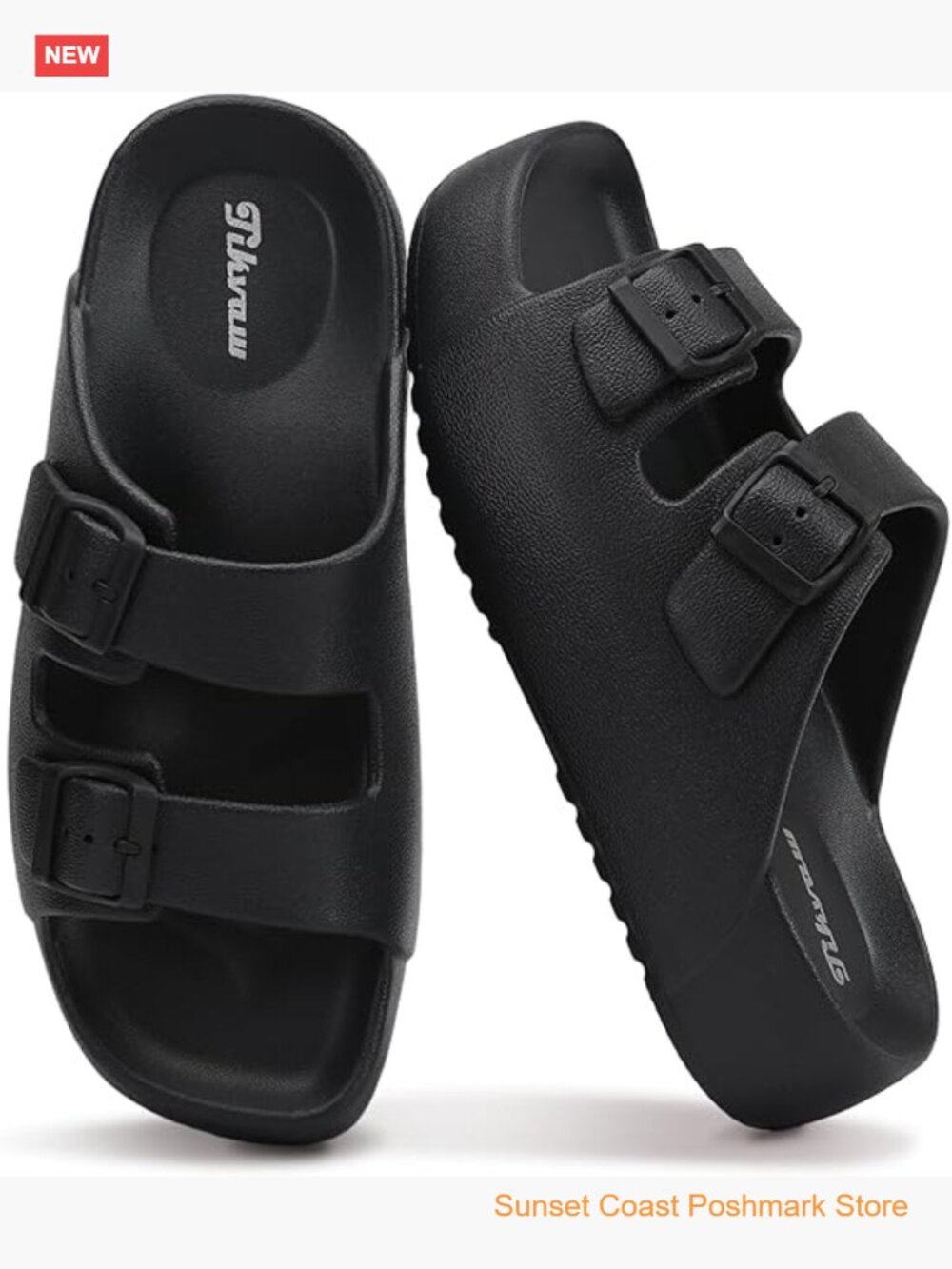 Platform Sandals with Arch Support Square Toe Adjustable Buckle Slides Summer